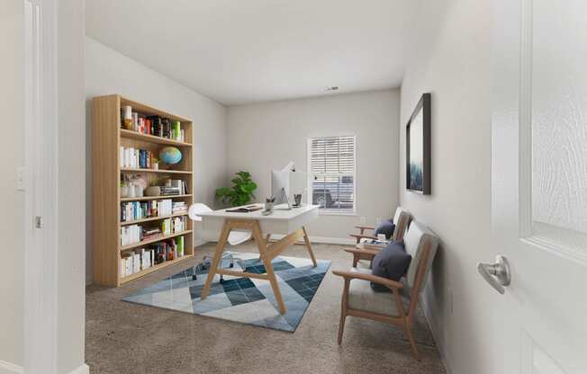 Guest room with space for an office with a desk and computer