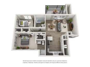 2 beds, 2 baths, 1,050 sqft, $1,364