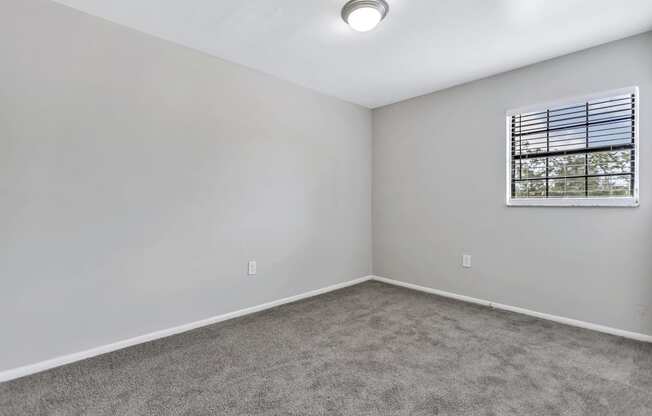 an empty room with carpet and a window