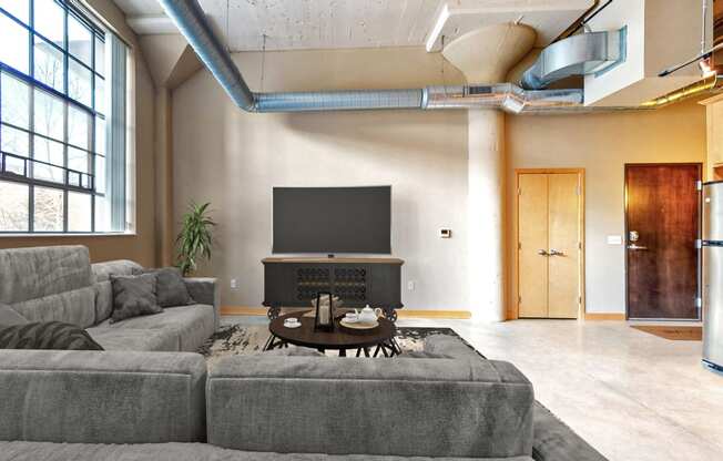 Virtually Staged Living Room at Buzza Lofts of Uptown, Minneapolis Minnesota