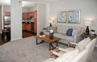 Living room and kitchen  at Waterstone Place in Minnetonka, MN