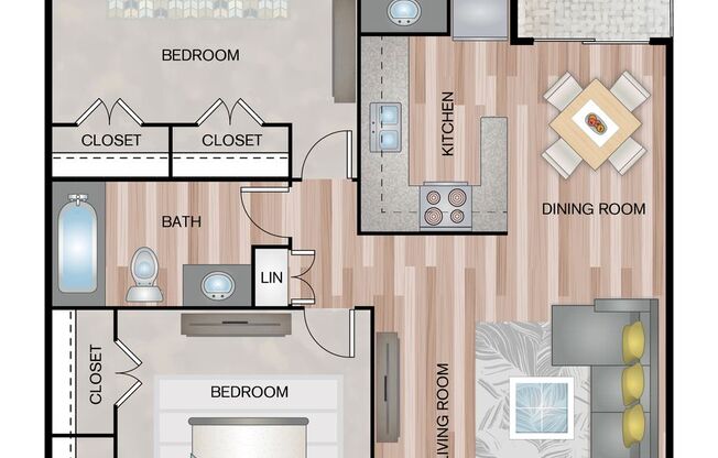 2 beds, 2 baths, 895 sqft, $1,249