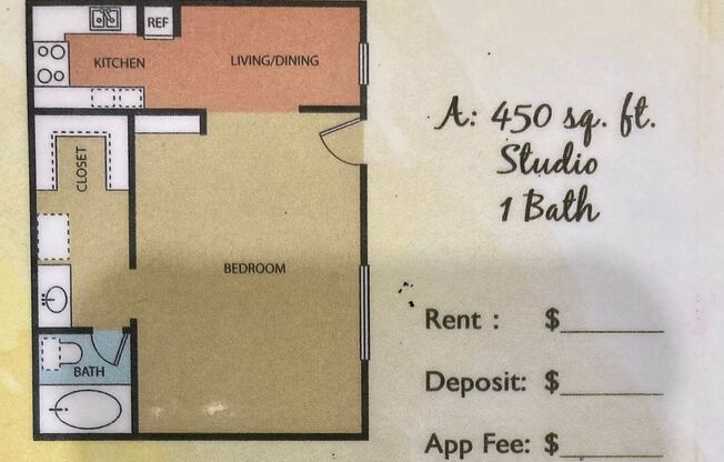 Studio, 1 bath, 450 sqft, $640, Unit 234-J