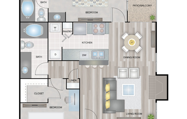 2 beds, 2 baths, 1,044 sqft, $1,600