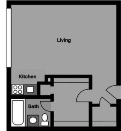 Studio, 1 bath, 495 sqft, $1,689