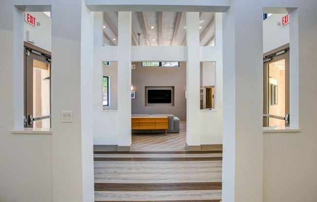 a view of the living room from the entryway