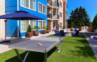 outdoor social area with ping pong table