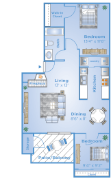 2 beds, 1 bath, 814 sqft, $1,495