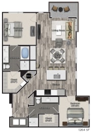 2 beds, 2 baths, 1,264 sqft, $2,935