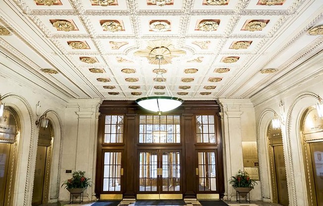 Ornate Marble Lobby with Tiffany Elevators at Residences at Leader, Cleveland, 44114