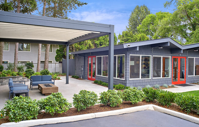 an outdoor seating area and resident lounge at 3030 Lake City  at 3030 Lake City, Seattle, WA