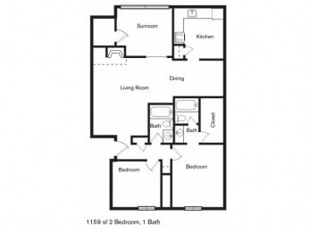 2 beds, 2 baths, 1,159 sqft, $1,525