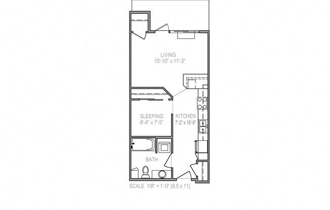 Studio, 1 bath, 530 sqft, $1,545