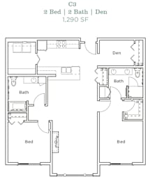 2 beds, 2 baths, 1,290 sqft, $2,771