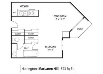 Studio, 1 bath, 523 sqft, $1,273