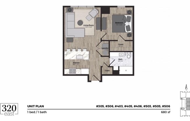 1 bed, 1 bath, 680 sqft, $1,500, Unit 305