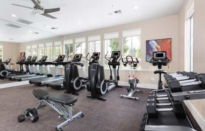 Napa, CA Apartments for Rent - Montrachet Fitness Center with Cardio Equipment and Free Weights