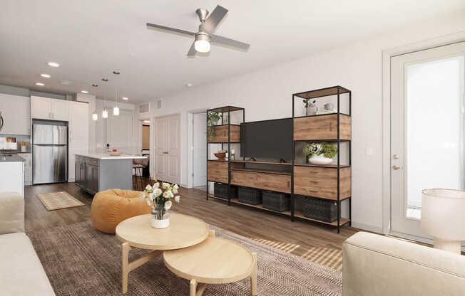 Living Area and Kitchen with Hard Surface Flooring