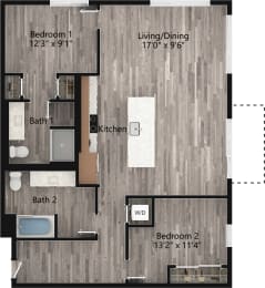 2 beds, 2 baths, 1,175 sqft, $3,320