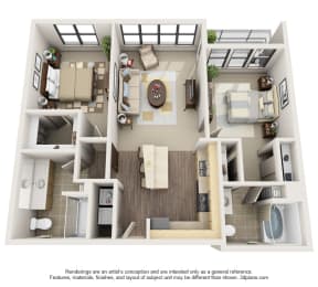 2 beds, 2 baths, 1,045 sqft, $1,503