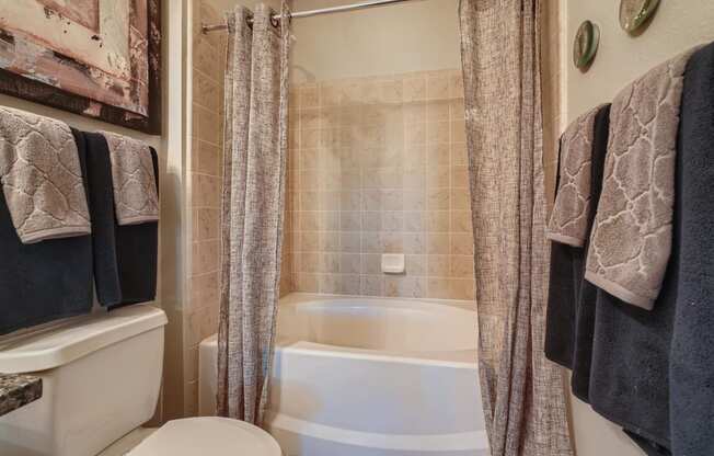 a bathroom with matching towels and finishes