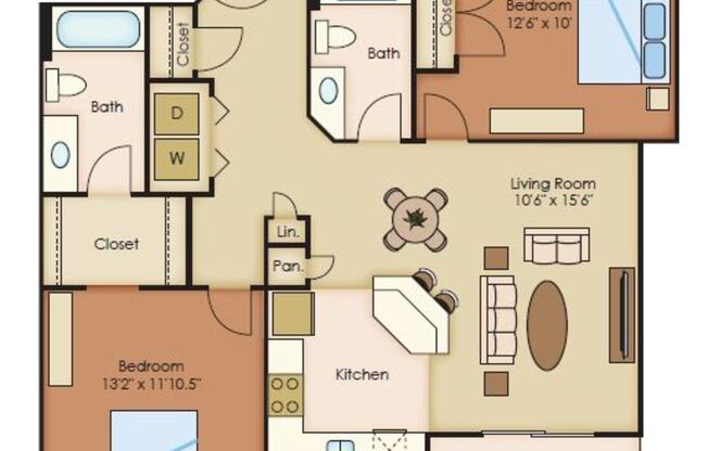 2 beds, 2 baths, 985 sqft, $1,275