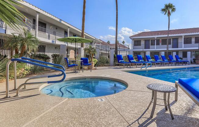 a chair sitting in front of a pool