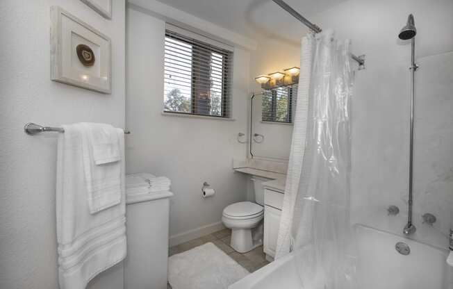 a bathroom with a shower toilet and sink