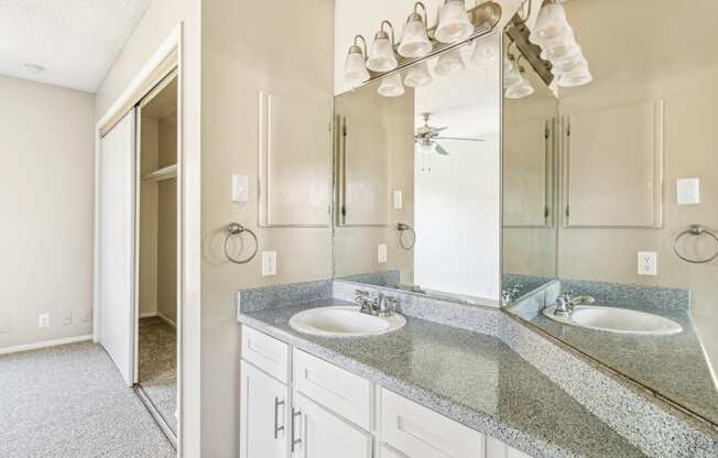 Luxurious in-room vanity at Bandera Crossing apartments in San Antonio, TX