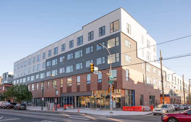 a building with a street in front of it