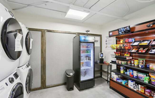 Resident laundry room and convenience store with drinks and snacks