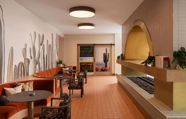 Desert-inspired design meets inviting lounge spaces at Modera Rio Salado—perfect for gathering or unwinding in style.