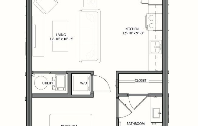 Studio, 1 bath, 594 sqft, $1,375, Unit B110