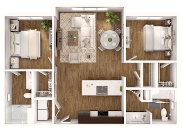 2 beds, 2 baths, 938 sqft, $1,559