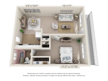 1 bed, 1 bath, 631 sqft, $1,040