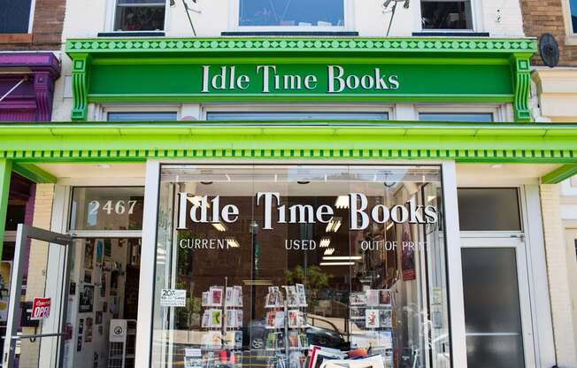 A book store named Idle Time Books is open for business.