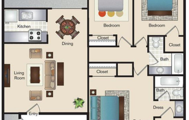 3 beds, 2 baths, 1,368 sqft, $1,604, Unit 303