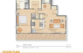 1 bed, 1.5 baths, 767 sqft, $1,545, Unit 22