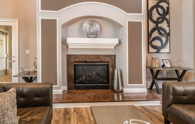 Leasing Office Fireplace at Ultris Courthouse Square Apartment Homes in Stafford, Virginia, VA