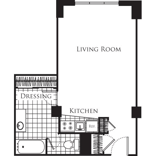 Studio, 1 bath, 476 sqft, $1,743