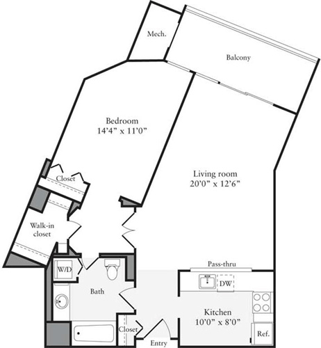 1 bed, 1 bath, 763 sqft, $2,486, Unit 1302