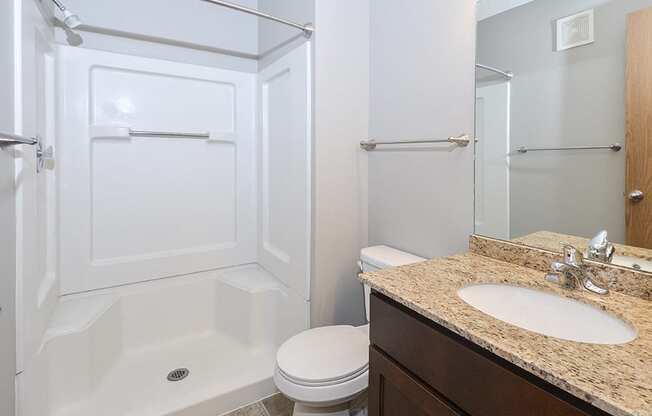 Renovated Bathroom with Walk-In Shower and Tile Style Flooring