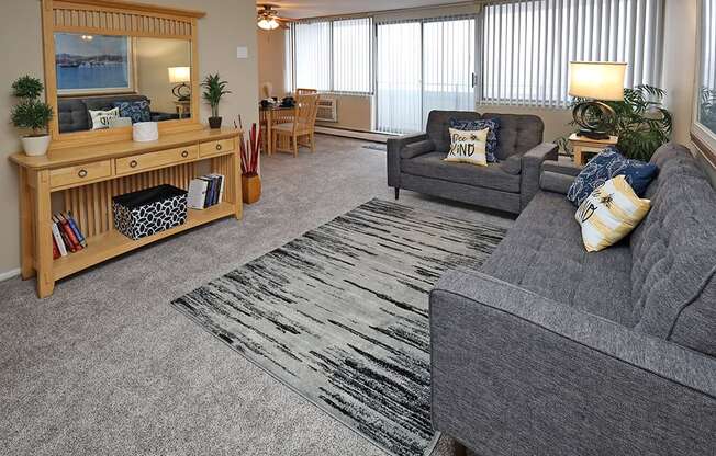 2 Bedroom 2 Bath Model Suite Living Area at Harbor Crest Apartments in Euclid OH