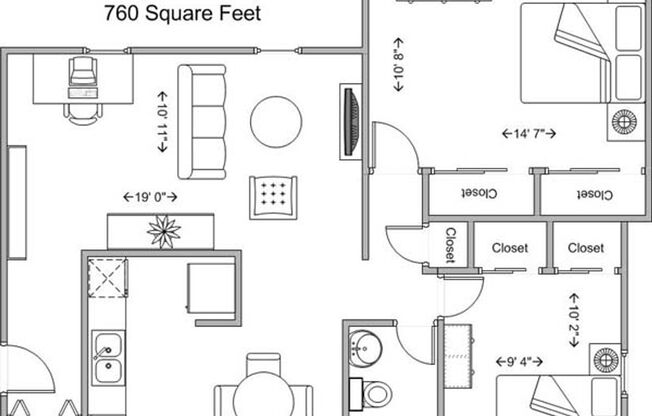 2 beds, 1 bath, 675 sqft, $1,595, Unit 2419 10