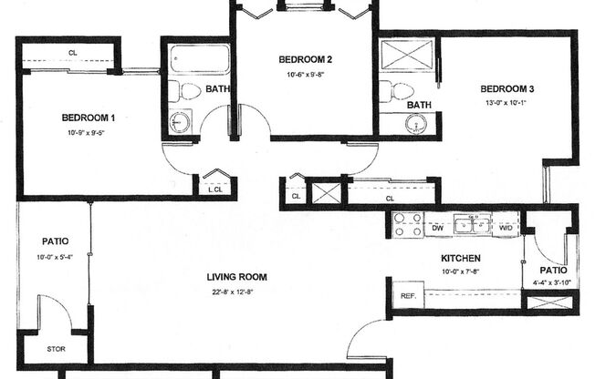 3 beds, 2 baths, 1,010 sqft, $1,460, Unit 151