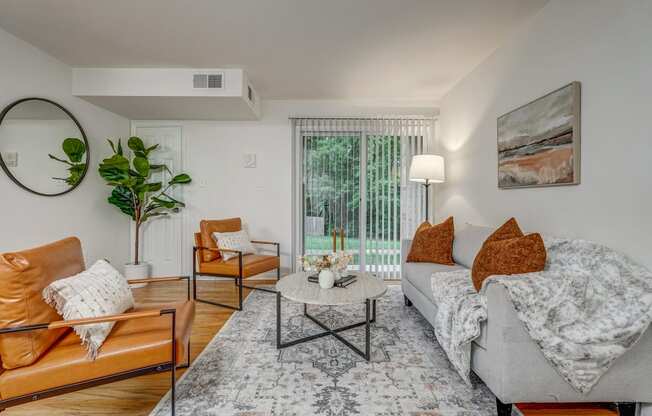 a living room with a couch and a coffee table