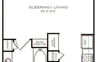 Studio, 1 bath, 570 sqft, $1,135