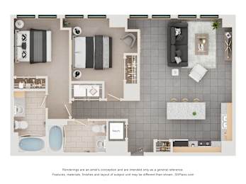 2 beds, 2 baths, 1,095 sqft, $1,692