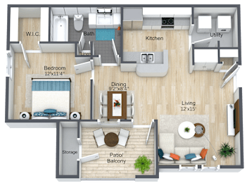 1 bed, 1 bath, 700 sqft, $1,129