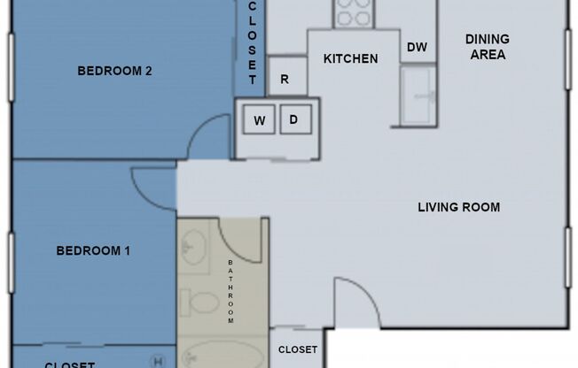 2 beds, 1 bath, 856 sqft, $1,290, Unit 269-36
